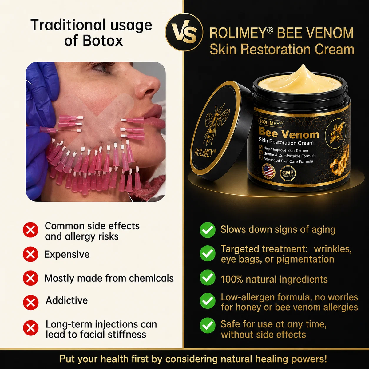 💎Official Brand Black & Gold Upgraded Edition丨Rolimey® Bee venom Pro Comprehensive Cream —Tightening for Skin Types