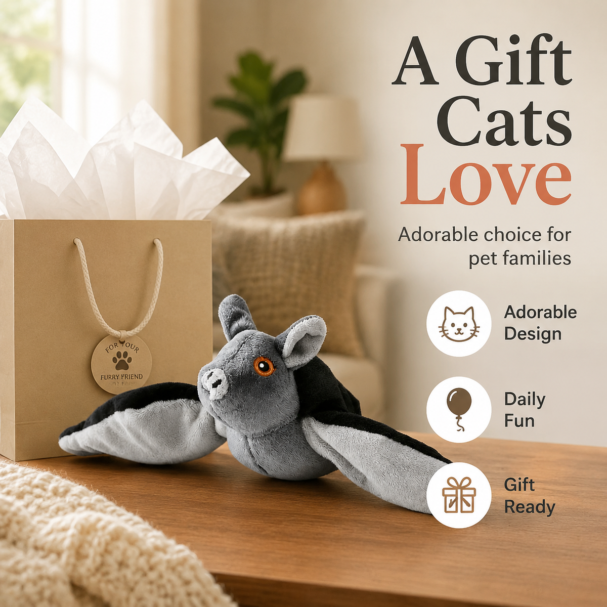 Elunavico®Soft Plush Bat Cat Toy