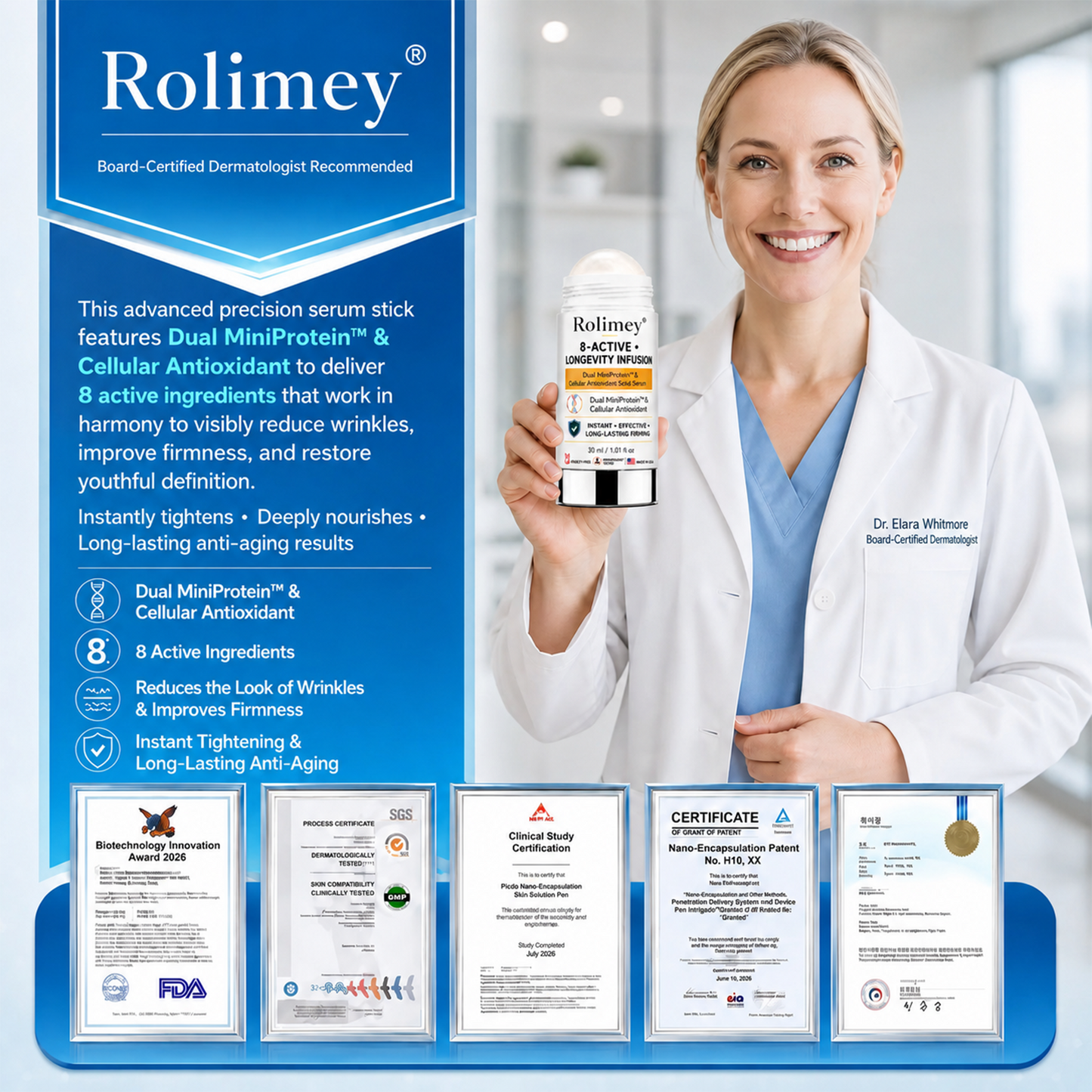 𝐏𝐡𝐚𝐫𝐦𝐚𝐜𝐢𝐬𝐭 𝐑𝐞𝐜𝐨𝐦𝐦𝐞𝐧𝐝𝐞𝐝 👩‍⚕️🏆Rolimey® 𝟖-𝐀𝐂𝐓𝐈𝐕𝐄 • 𝐋𝐎𝐍𝐆𝐄𝐕𝐈𝐓𝐘 𝐈𝐍𝐅𝐔𝐒𝐈𝐎𝐍-𝐃𝐮𝐚𝐥 𝐌𝐢𝐧𝐢𝐏𝐫𝐨𝐭𝐞𝐢𝐧 & 𝐂𝐞𝐥𝐥𝐮𝐥𝐚𝐫 𝐀𝐧𝐭𝐢𝐨𝐱𝐢𝐝𝐚𝐧𝐭 𝐒𝐨𝐥𝐢𝐝 𝐒𝐞𝐫𝐮𝐦 𝐒𝐭𝐢𝐜𝐤(𝐁𝐞𝐲𝐨𝐧𝐝 𝐒𝐮𝐫𝐟𝐚𝐜𝐞 𝐒𝐦𝐨𝐨𝐭𝐡𝐢𝐧𝐠: 𝐄𝐱𝐭𝐞𝐧𝐝 𝐘𝐨𝐮𝐫 𝐒𝐤𝐢𝐧’𝐬 𝐘𝐨𝐮𝐭𝐡 𝐋𝐢𝐟𝐞𝐬𝐩𝐚𝐧 𝐢𝐧 𝐚 𝐒𝐢𝐧𝐠𝐥𝐞 𝐒𝐰𝐢𝐩𝐞)