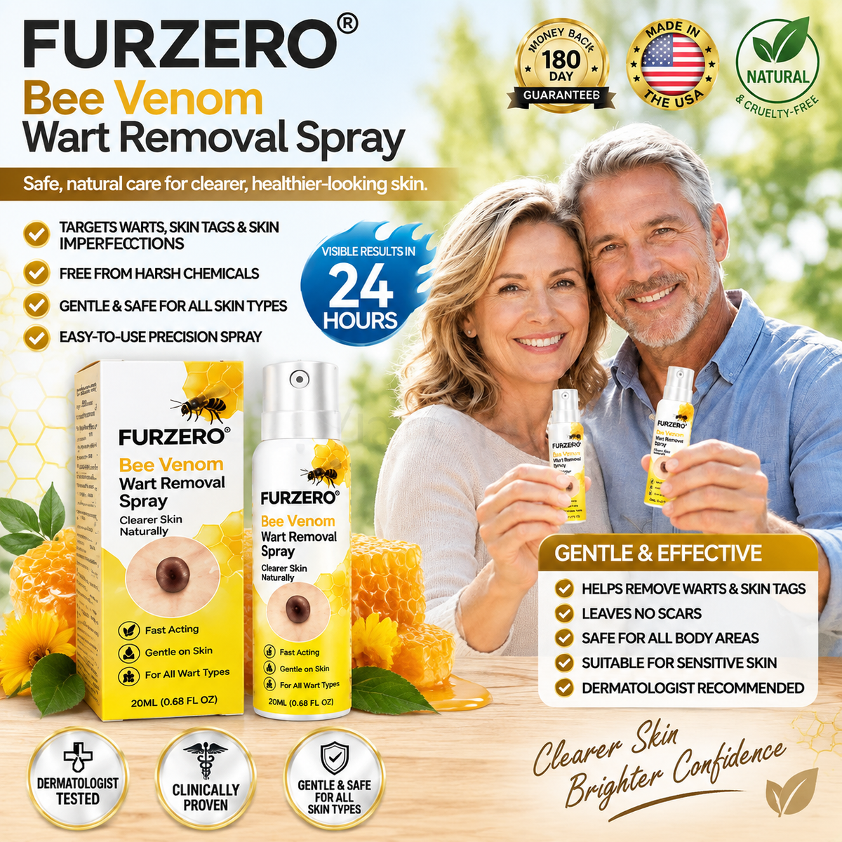 🌻Official Brand Shop  | Furzero® Bee Venom Wart Removal Spray Say Goodbye to Stubborn Warts & Reveal Healthier-Looking Skin