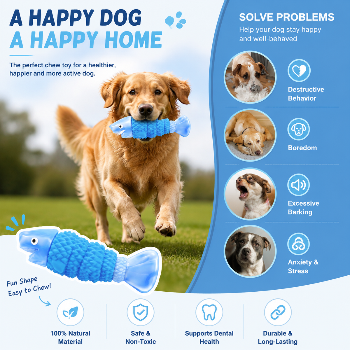 Elunavico®Durable Fish Dog Chew Toy